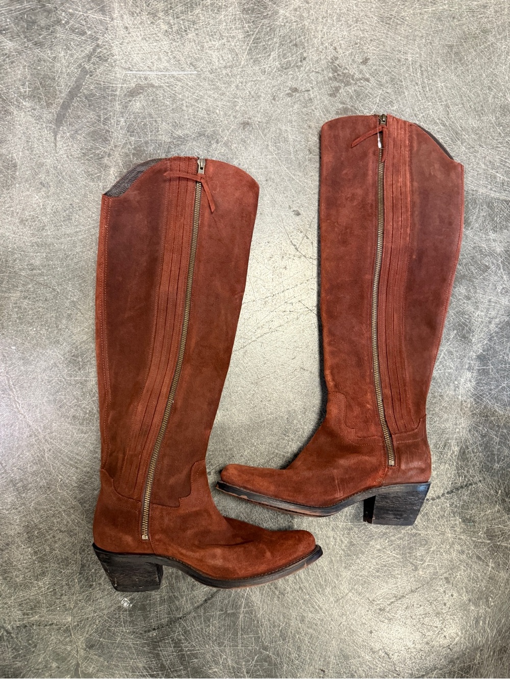 Reba Women's Tall Suede Riding Boots - Rust Brown with zip